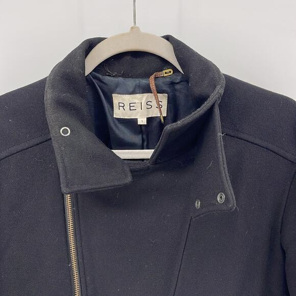 Reiss wool blend double breasted asymmetrical zip midi winter coat sz S - Picture 2 of 7